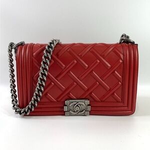 Chanel Chateau Celtic Le Boy Medium Red Leather Flap Bag
